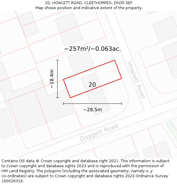 20, HOWLETT ROAD, CLEETHORPES, DN35 0EF: Plot and title map