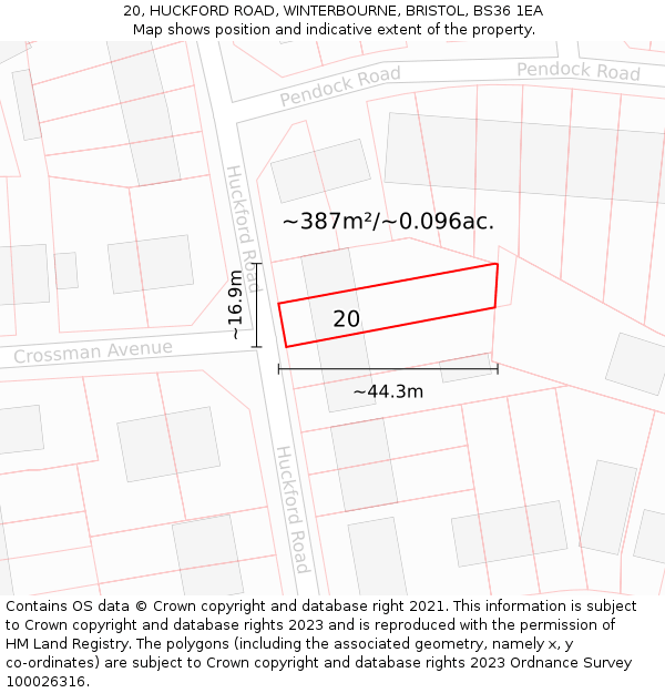 20, HUCKFORD ROAD, WINTERBOURNE, BRISTOL, BS36 1EA: Plot and title map