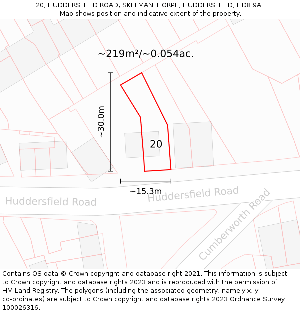 20, HUDDERSFIELD ROAD, SKELMANTHORPE, HUDDERSFIELD, HD8 9AE: Plot and title map