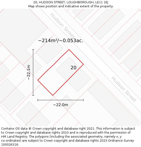 20, HUDSON STREET, LOUGHBOROUGH, LE11 1EJ: Plot and title map