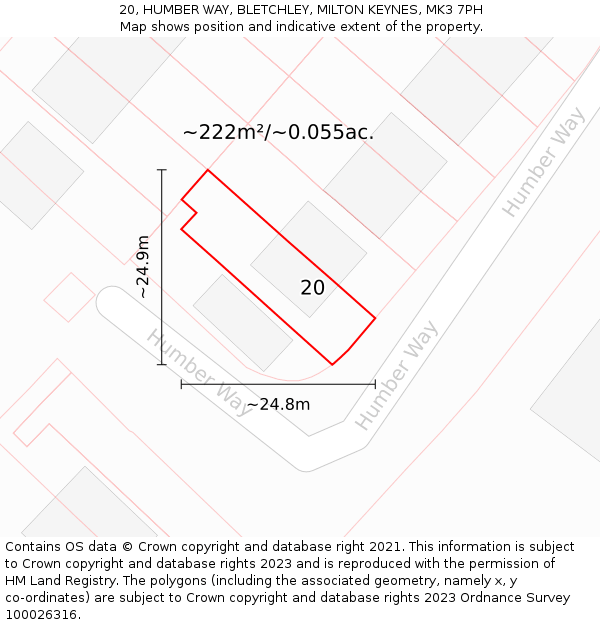 20, HUMBER WAY, BLETCHLEY, MILTON KEYNES, MK3 7PH: Plot and title map