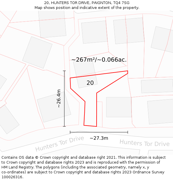 20, HUNTERS TOR DRIVE, PAIGNTON, TQ4 7SG: Plot and title map
