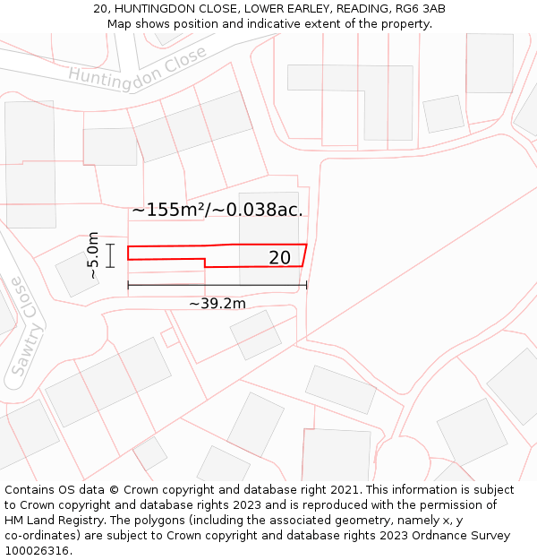 20, HUNTINGDON CLOSE, LOWER EARLEY, READING, RG6 3AB: Plot and title map