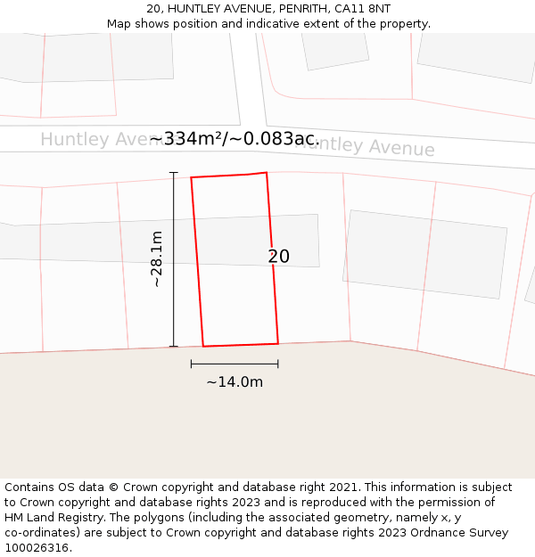 20, HUNTLEY AVENUE, PENRITH, CA11 8NT: Plot and title map