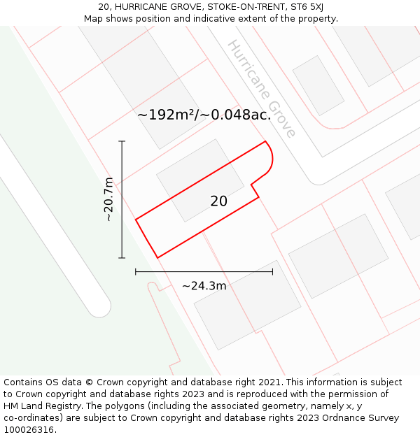 20, HURRICANE GROVE, STOKE-ON-TRENT, ST6 5XJ: Plot and title map