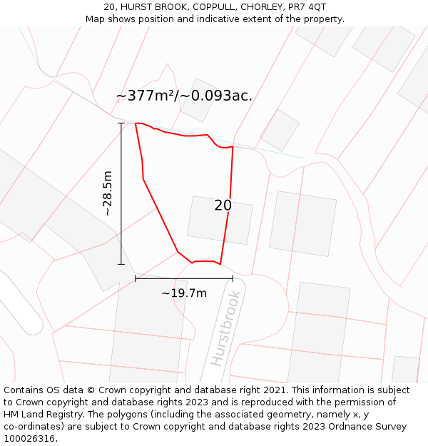 20, HURST BROOK, COPPULL, CHORLEY, PR7 4QT: Plot and title map