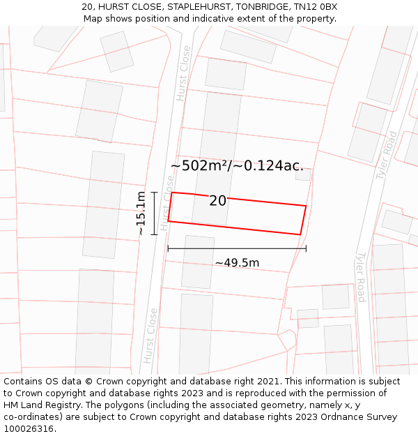 20, HURST CLOSE, STAPLEHURST, TONBRIDGE, TN12 0BX: Plot and title map