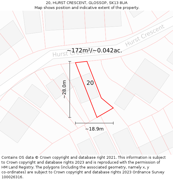 20, HURST CRESCENT, GLOSSOP, SK13 8UA: Plot and title map