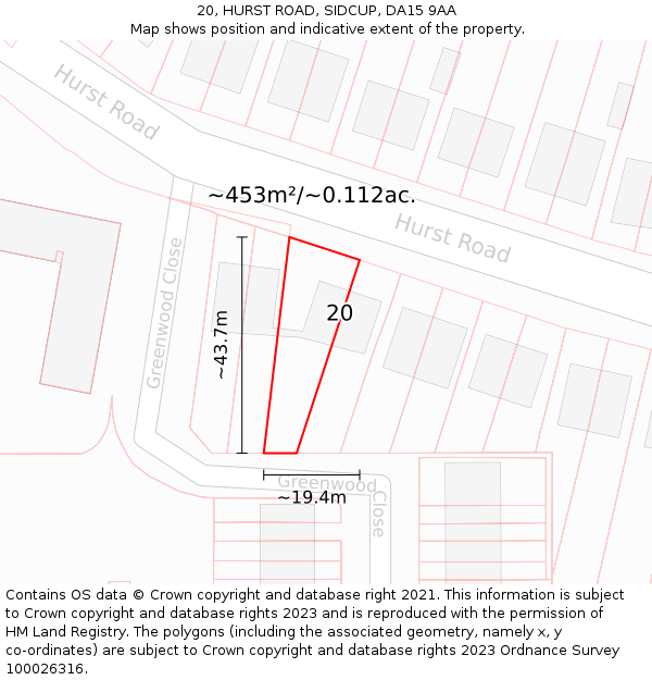 20, HURST ROAD, SIDCUP, DA15 9AA: Plot and title map