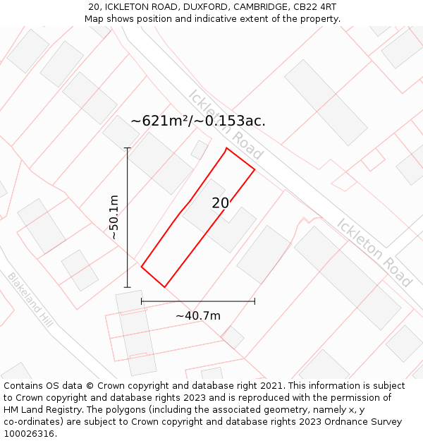 20, ICKLETON ROAD, DUXFORD, CAMBRIDGE, CB22 4RT: Plot and title map