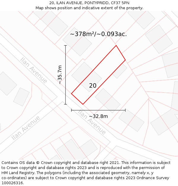 20, ILAN AVENUE, PONTYPRIDD, CF37 5PN: Plot and title map