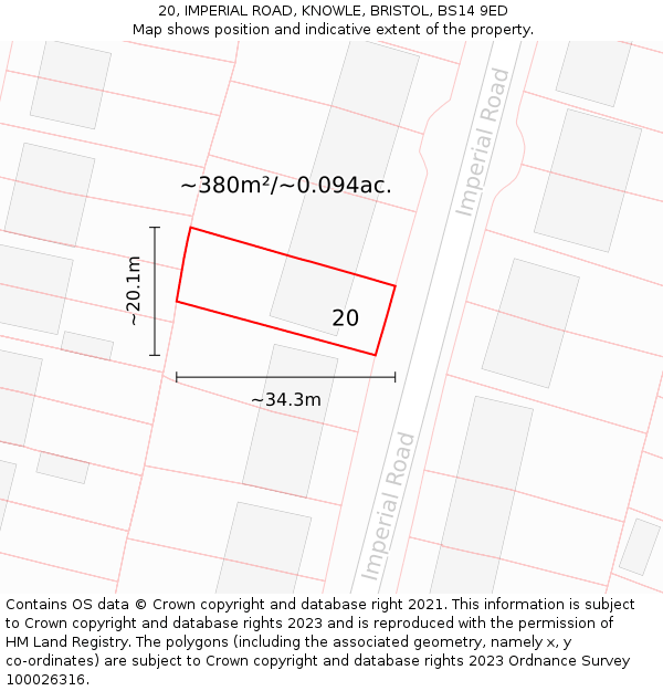 20, IMPERIAL ROAD, KNOWLE, BRISTOL, BS14 9ED: Plot and title map
