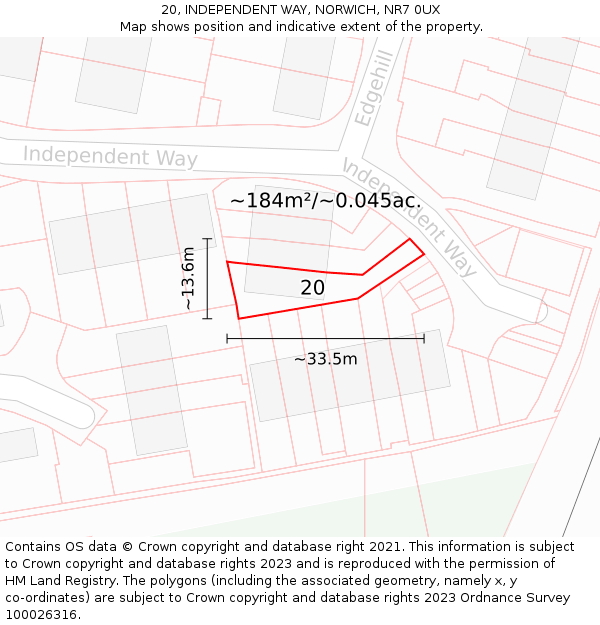 20, INDEPENDENT WAY, NORWICH, NR7 0UX: Plot and title map