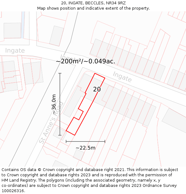 20, INGATE, BECCLES, NR34 9RZ: Plot and title map