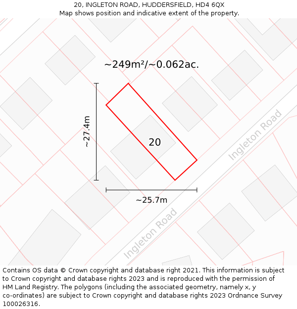 20, INGLETON ROAD, HUDDERSFIELD, HD4 6QX: Plot and title map