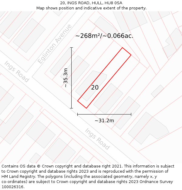 20, INGS ROAD, HULL, HU8 0SA: Plot and title map