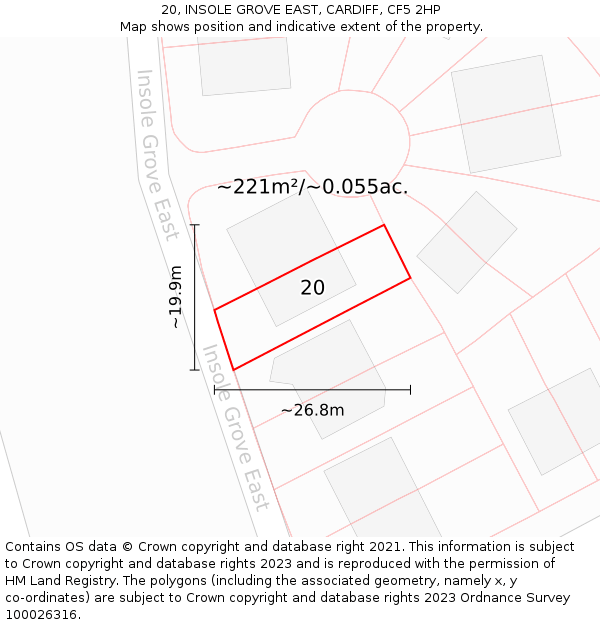 20, INSOLE GROVE EAST, CARDIFF, CF5 2HP: Plot and title map
