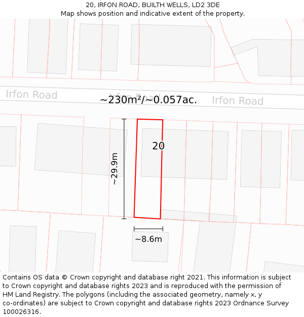 20, IRFON ROAD, BUILTH WELLS, LD2 3DE: Plot and title map