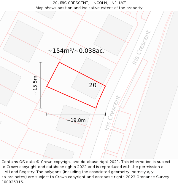 20, IRIS CRESCENT, LINCOLN, LN1 1AZ: Plot and title map