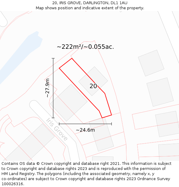 20, IRIS GROVE, DARLINGTON, DL1 1AU: Plot and title map