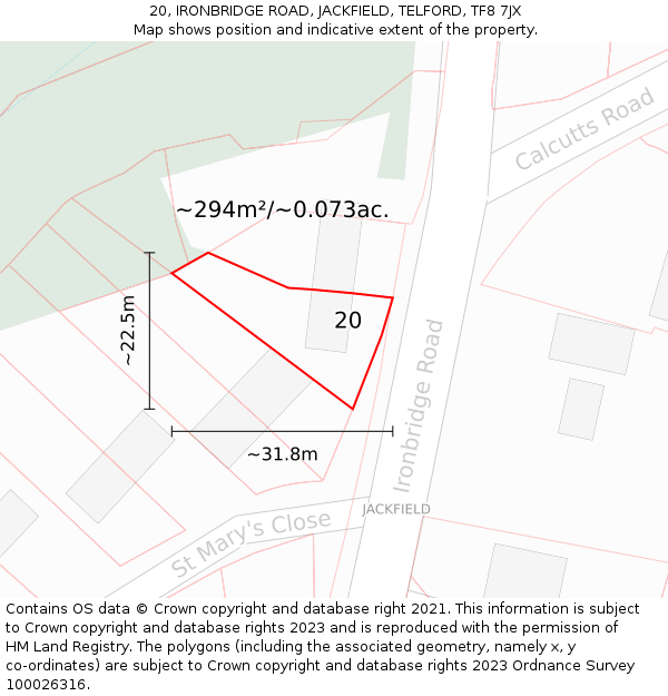 20, IRONBRIDGE ROAD, JACKFIELD, TELFORD, TF8 7JX: Plot and title map