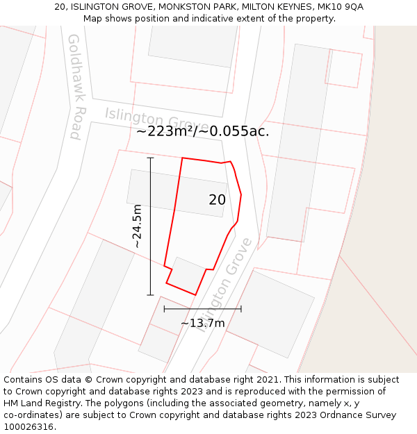 20, ISLINGTON GROVE, MONKSTON PARK, MILTON KEYNES, MK10 9QA: Plot and title map