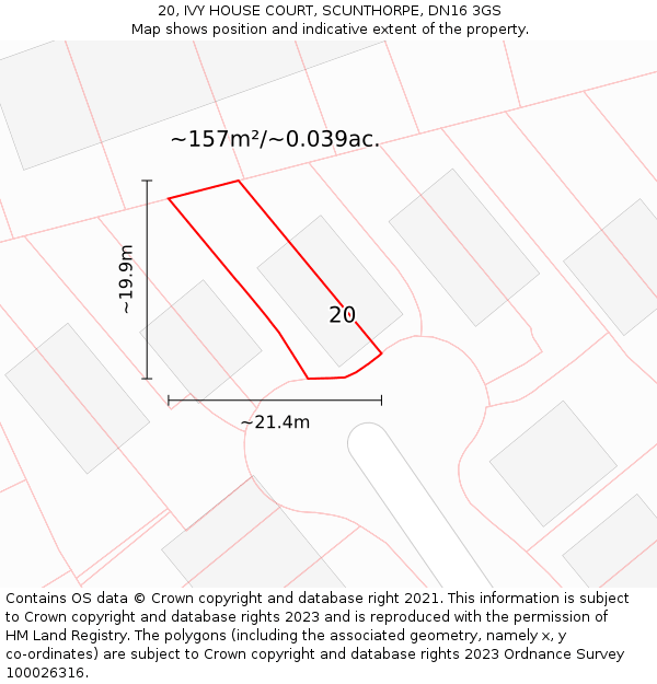 20, IVY HOUSE COURT, SCUNTHORPE, DN16 3GS: Plot and title map