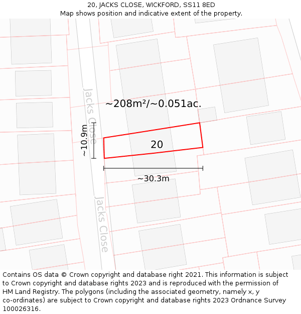 20, JACKS CLOSE, WICKFORD, SS11 8ED: Plot and title map