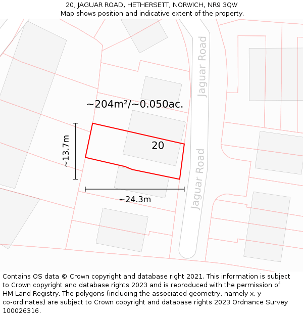 20, JAGUAR ROAD, HETHERSETT, NORWICH, NR9 3QW: Plot and title map
