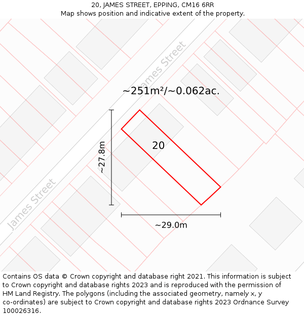 20, JAMES STREET, EPPING, CM16 6RR: Plot and title map