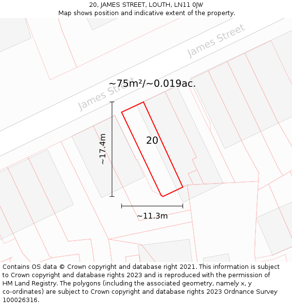 20, JAMES STREET, LOUTH, LN11 0JW: Plot and title map