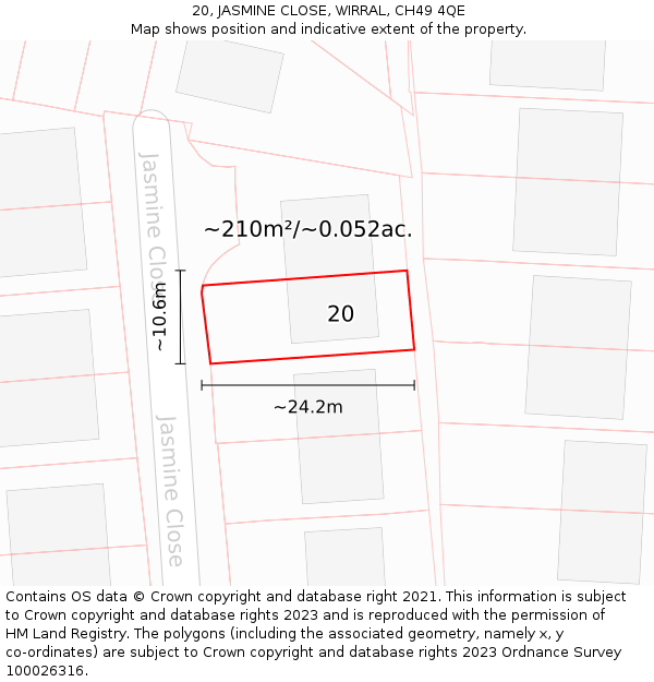 20, JASMINE CLOSE, WIRRAL, CH49 4QE: Plot and title map