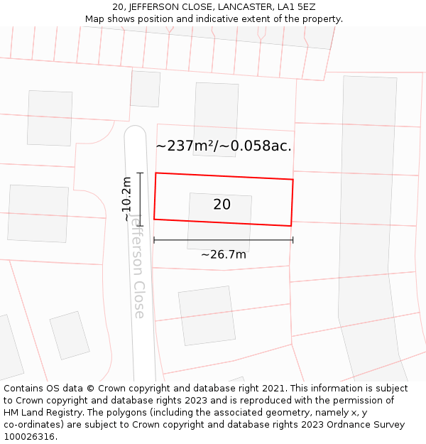 20, JEFFERSON CLOSE, LANCASTER, LA1 5EZ: Plot and title map