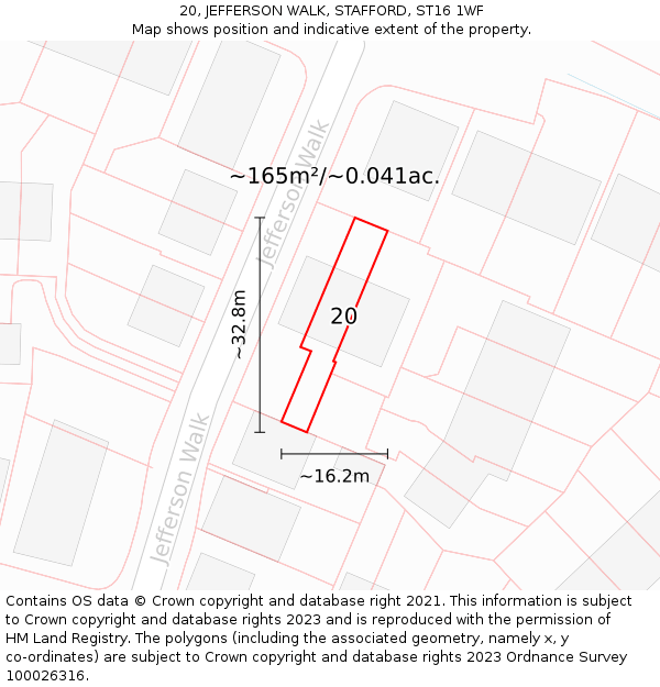 20, JEFFERSON WALK, STAFFORD, ST16 1WF: Plot and title map