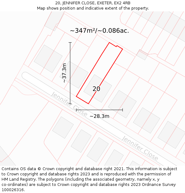 20, JENNIFER CLOSE, EXETER, EX2 4RB: Plot and title map