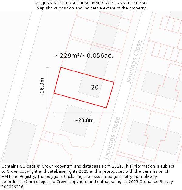 20, JENNINGS CLOSE, HEACHAM, KING'S LYNN, PE31 7SU: Plot and title map