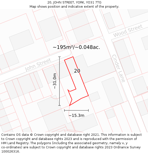 20, JOHN STREET, YORK, YO31 7TG: Plot and title map
