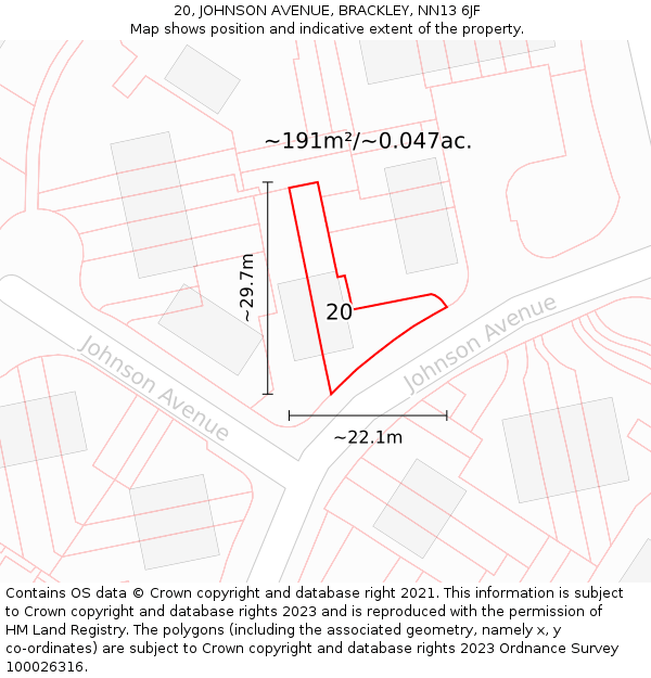 20, JOHNSON AVENUE, BRACKLEY, NN13 6JF: Plot and title map