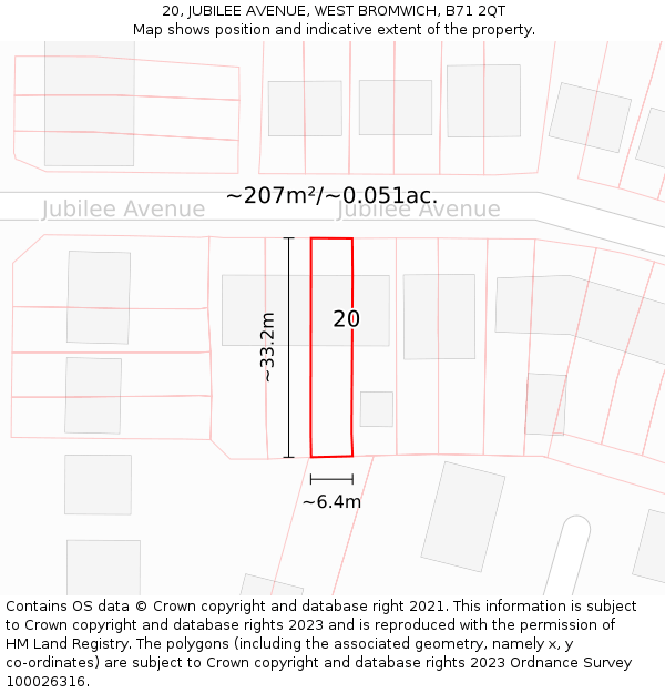 20, JUBILEE AVENUE, WEST BROMWICH, B71 2QT: Plot and title map