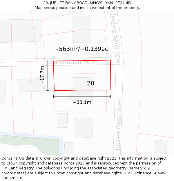 20, JUBILEE BANK ROAD, KING'S LYNN, PE34 4BJ: Plot and title map