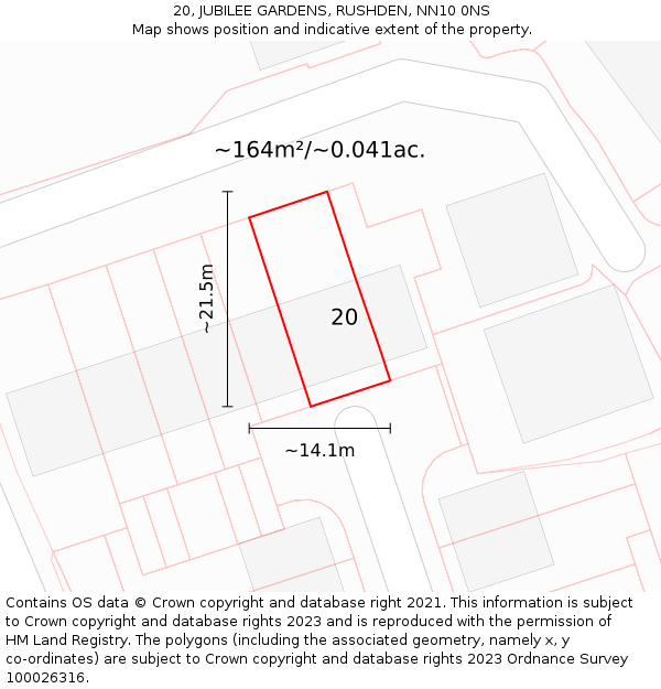 20, JUBILEE GARDENS, RUSHDEN, NN10 0NS: Plot and title map