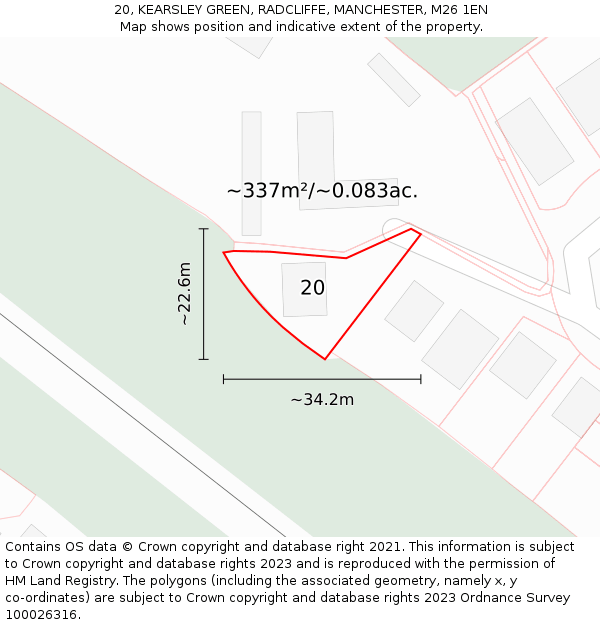 20, KEARSLEY GREEN, RADCLIFFE, MANCHESTER, M26 1EN: Plot and title map