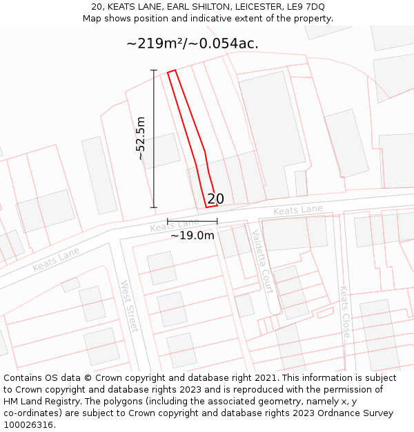 20, KEATS LANE, EARL SHILTON, LEICESTER, LE9 7DQ: Plot and title map