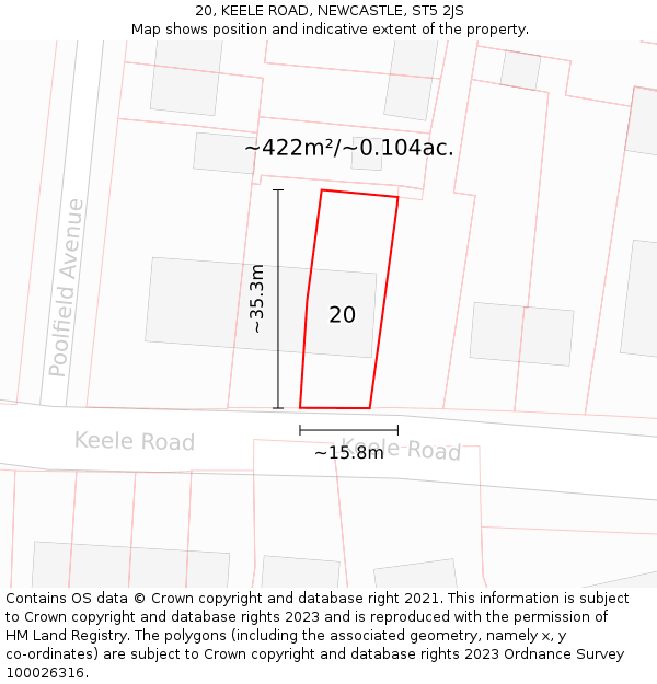 20, KEELE ROAD, NEWCASTLE, ST5 2JS: Plot and title map