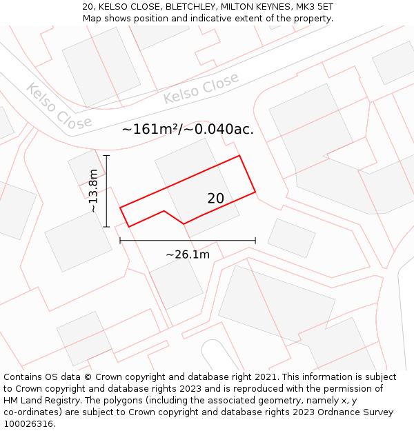 20, KELSO CLOSE, BLETCHLEY, MILTON KEYNES, MK3 5ET: Plot and title map