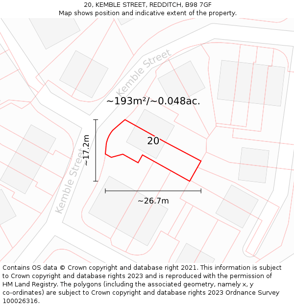 20, KEMBLE STREET, REDDITCH, B98 7GF: Plot and title map
