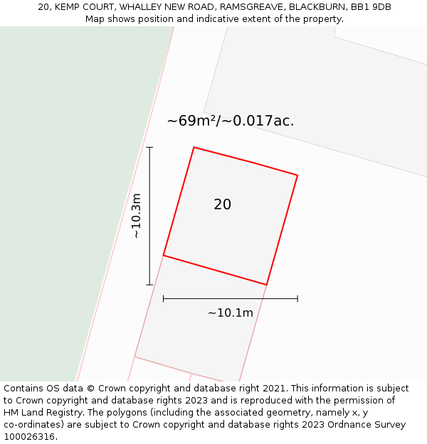 20, KEMP COURT, WHALLEY NEW ROAD, RAMSGREAVE, BLACKBURN, BB1 9DB: Plot and title map