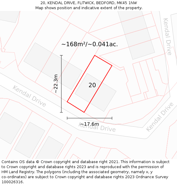 20, KENDAL DRIVE, FLITWICK, BEDFORD, MK45 1NW: Plot and title map