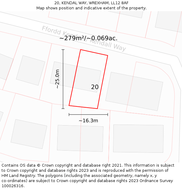 20, KENDAL WAY, WREXHAM, LL12 8AF: Plot and title map