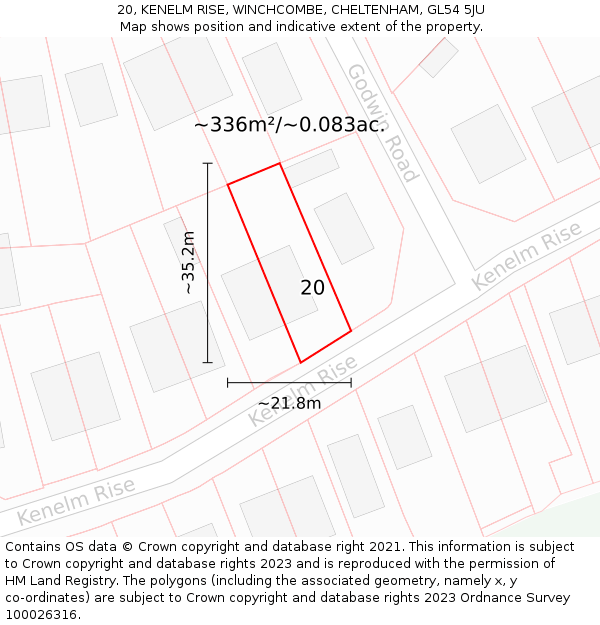 20, KENELM RISE, WINCHCOMBE, CHELTENHAM, GL54 5JU: Plot and title map